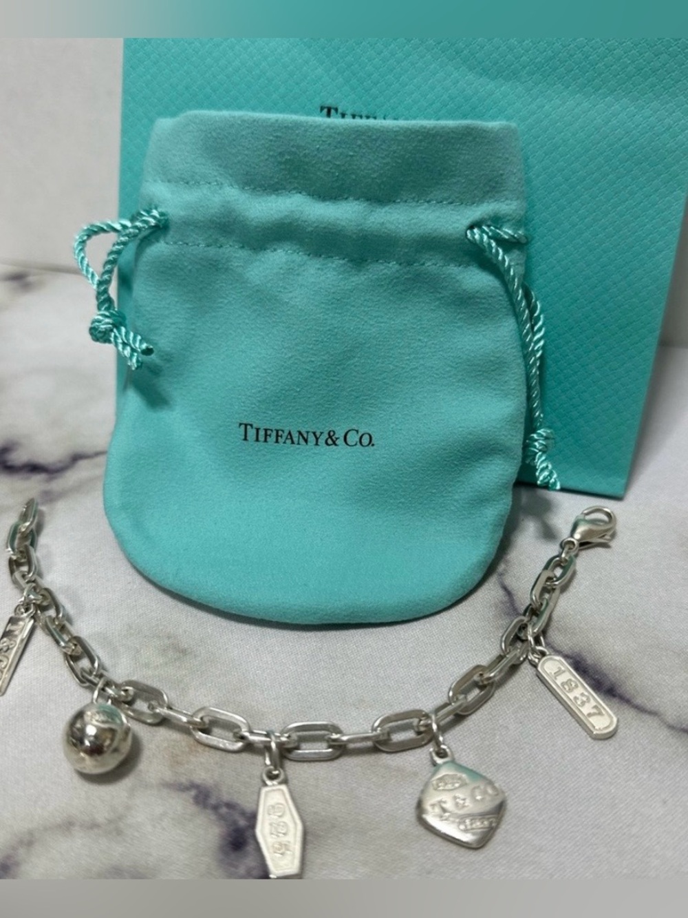 RARE Tiffany & Co. “1837” BEAUTIFUL Silver Charm Chain Bracelet, 7.5”.